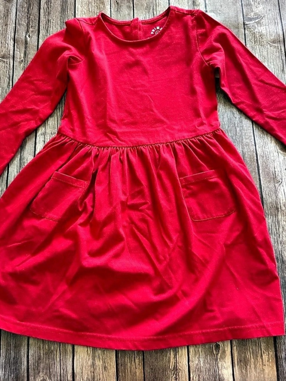 Primary Red long sleeve dress with pockets